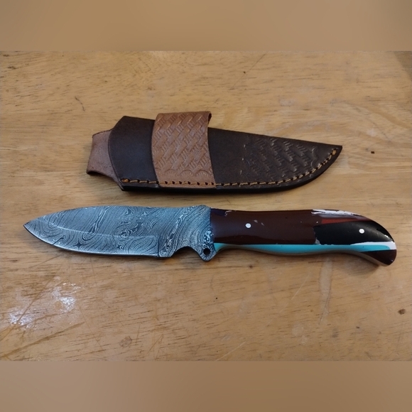Other - New Mens Damascus Steel Blade Knife with Leather Sheath